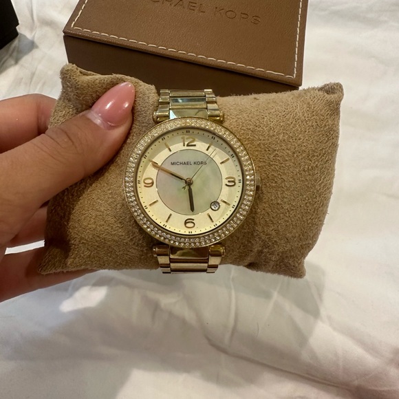 Michael Kors Gold-Tone Watch with Crystal Bezel